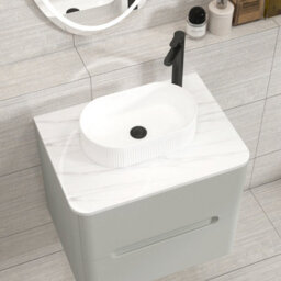 Royal Bathrooms Venice 600mm Dove Grey Wall Mounted Bathroom Countertop Vanity Unit 2 Drawer With Lyon Basin - thumbnail 6