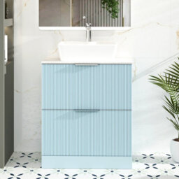 Royal Bathrooms Evora 700mm Powder Blue Fluted Floor Standing Vanity Unit 2 Drawer With Countertop Basin - Cube - thumbnail 1