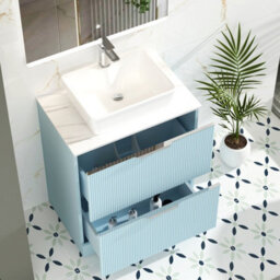 Royal Bathrooms Evora 700mm Powder Blue Fluted Floor Standing Vanity Unit 2 Drawer With Countertop Basin - Cube - thumbnail 3