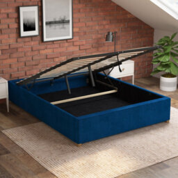 Aspire Upholstered Platform Ottoman Bed Frame Uk Made, Plush Navy, Size King - thumbnail 3
