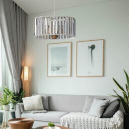 Ledsone Modern Crystal Glass Shade Mini Chandelier Pendant Light, Drum Shape E27 Ceiling Hanging Light White Without Bulb,30Cm - thumbnail 5