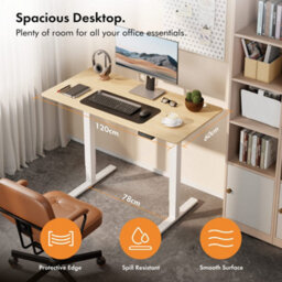 Vonhaus Electric Standing Desk, Height Adjustable Sit Stand Desk, 3 Height Preset Technology, 120X60Cm, Light Wood Maple Effect - thumbnail 3