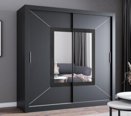 Fhif Venicia 150Cm Black Sliding Door Wardrobe Modern Bedroom Storage With Full Length Mirror Shelves And Hanging Rails - thumbnail 1
