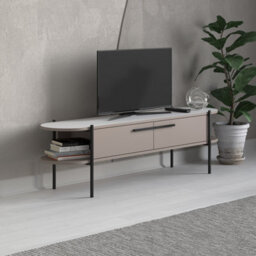 Decortie Otis Modern Tv Unit Multimedia Centre Mocha Grey White Metal Leg Storage Tv Cabinet 160Cm - thumbnail 4