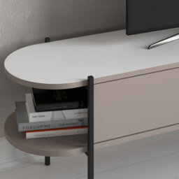 Decortie Otis Modern Tv Unit Multimedia Centre Mocha Grey White Metal Leg Storage Tv Cabinet 160Cm - thumbnail 6