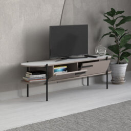 Decortie Otis Modern Tv Unit Multimedia Centre Mocha Grey White Metal Leg Storage Tv Cabinet 160Cm - thumbnail 5