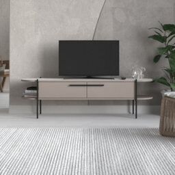 Decortie Otis Modern Tv Unit Multimedia Centre Mocha Grey White Metal Leg Storage Tv Cabinet 160Cm