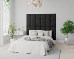 Aspire Easymount Wall Mounted Upholstered Panels, Modular Diy Headboard In Kimiyo Linen Fabric, Charcoal (Pack Of 8)