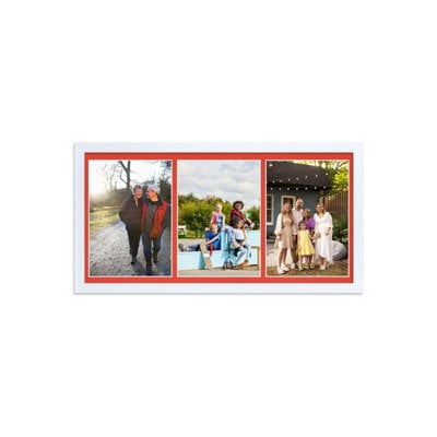 AK Frames 16X8 Walnut Sleek Multi Photo Frame With Poppy Red Mount - Holds 3 Apertures (3X) 7X5 Photos - image 1