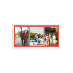 AK Frames 16X8 Walnut Sleek Multi Photo Frame With Poppy Red Mount - Holds 3 Apertures (3X) 7X5 Photos