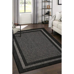 Melrose County Flatweave Black Bordered Indoor Non-Slip Large Area Rug 160/225Cm - thumbnail 2