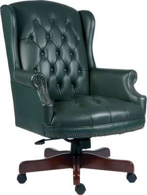 Teknik Chairman Super Large Executive Chair In Bonded Green Leather With Button Back Detailing - image 1