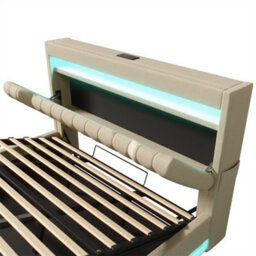 Abrihome Upholstered Bed 150 X 200 Cm With Led Headboard & Hydraulic Storage, Usb/type-C Charging, Beige (No Mattress) - thumbnail 9