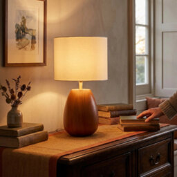 Happy Homewares Chunky Wooden Table Lamp Base With Mahogany Finish With Inline Switch - thumbnail 6