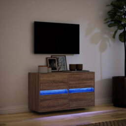 Berkfield Durable Tv Wall Cabinet With Led Lights Brown Oak 80X31X45 Cm - thumbnail 5