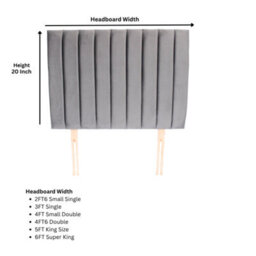 "Urban Textures - Lyra Headboard Plush Velvet Upholstered Lined Divan Bed Headboard 20"" - Steel" - thumbnail 4