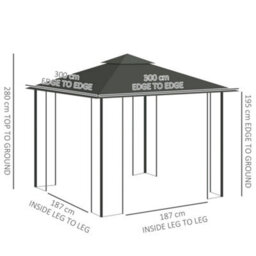 Outsunny 3 X 3(M) Garden Gazebo Marquee Tent Canopy Shelter Pavilion Grey - thumbnail 3