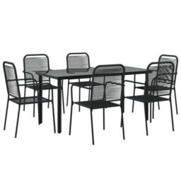 Walplus 7 Piece Garden Dining Set Black Cotton Rope And Steel - thumbnail 3