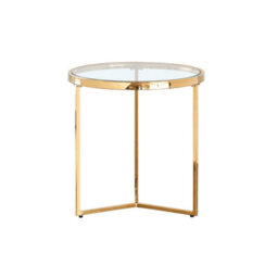 The Furniture Market Monza Round Glass Side Lamp Table Clear Glass Top, Gold Stainless Steel Frame, Adjustable Foot Pads, Modern Design, Living Room - thumbnail 3