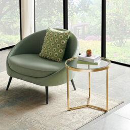 The Furniture Market Monza Round Glass Side Lamp Table Clear Glass Top, Gold Stainless Steel Frame, Adjustable Foot Pads, Modern Design, Living Room - thumbnail 2