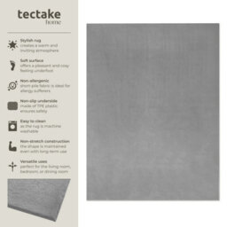 Tectake Rug Zonelle Short Pile And Ultra-Soft Carpet In Rectangular Or Round Design 200 X 290 Cm - Grey - thumbnail 2