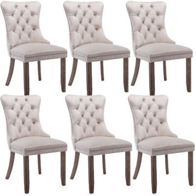 HomeTouch Set Of 6 Lux Velvet Upholstered Dining Chairs, Wing Back Kitchen Chairs With Oak Wood Legs, Home Office Bedroom Chairs - image 1