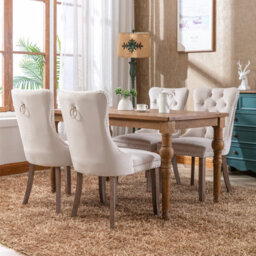 HomeTouch Set Of 6 Lux Velvet Upholstered Dining Chairs, Wing Back Kitchen Chairs With Oak Wood Legs, Home Office Bedroom Chairs - thumbnail 5