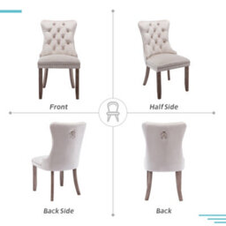 HomeTouch Set Of 6 Lux Velvet Upholstered Dining Chairs, Wing Back Kitchen Chairs With Oak Wood Legs, Home Office Bedroom Chairs - thumbnail 7