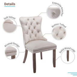 HomeTouch Set Of 6 Lux Velvet Upholstered Dining Chairs, Wing Back Kitchen Chairs With Oak Wood Legs, Home Office Bedroom Chairs - thumbnail 6