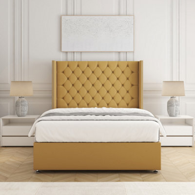 Bsspoke Olivia Divan Bed Set Mustard Plush Velvet With 54Inch Headboard & Mattress No Drawers  In 3Ft 4Ft 4Ft6 5Ft 6Ft - image 1