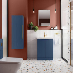 Hudson Reed Fluted Wall Hung 2-Drawer Vanity Unit & Blue Laminate Worktop, Counter Top Vanity Unit In Satin Blue, 1200mm - thumbnail 2