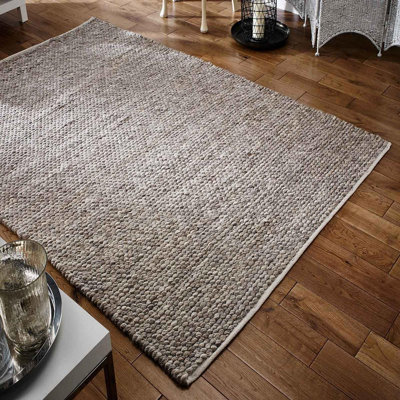 Handmade Luxurious Plain Easy To Clean Textured Taupe Wool Rug For Living Room & Bedroom-120Cm X 170Cm - image 1