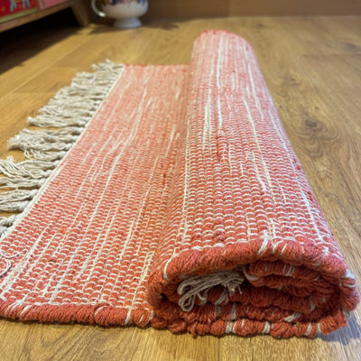Second Nature Online Hush Hand Loomed Soft Cotton Rug In Muted Colours / 60 X 210 Cm / Rust Red - image 1