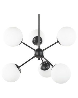Wyld And Coco Black 6-Light Pendant Lamp 100 Cm Drop With White Glass Globe Shades, Industrial Modern Lighting - image 1