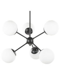 Wyld And Coco Black 6-Light Pendant Lamp 100 Cm Drop With White Glass Globe Shades, Industrial Modern Lighting - thumbnail 1
