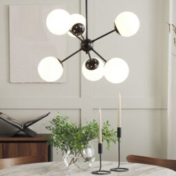 Wyld And Coco Black 6-Light Pendant Lamp 100 Cm Drop With White Glass Globe Shades, Industrial Modern Lighting - thumbnail 2