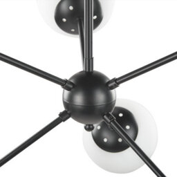 Wyld And Coco Black 6-Light Pendant Lamp 100 Cm Drop With White Glass Globe Shades, Industrial Modern Lighting - thumbnail 5