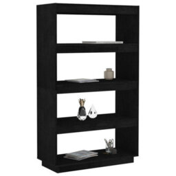Berkfield Book Cabinet/room Divider Black 80X35X135 Cm Solid Pinewood - thumbnail 4
