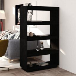 Berkfield Book Cabinet/room Divider Black 80X35X135 Cm Solid Pinewood - thumbnail 1