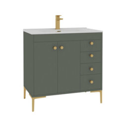 Royal Bathrooms Verona 800mm Matt Green Floor Standing Bathroom Vanity Unit 2 Door, 4 Drawer Cabinet With Ceramic Basin & Brushed Brass Knob - thumbnail 7