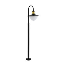 Elegant Ip44 Outdoor Bollard Light With Curved Arm In Black And Gold - thumbnail 1
