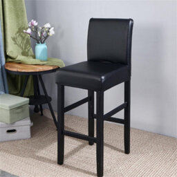 Stretchable Waterproof Pu Leather Bar Stool Cover, Chair Cover With Backrest For Swivel High (Black, 1 Piece) - thumbnail 2
