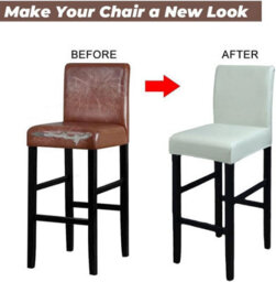 Stretchable Waterproof Pu Leather Bar Stool Cover, Chair Cover With Backrest For Swivel High (Black, 1 Piece) - thumbnail 5