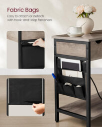 Songmics Narrow Charging Side Table, Slim Bedside Station With Usb Ports, Storage Bags, Heather Greige And Ink Black - thumbnail 3
