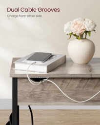 Songmics Narrow Charging Side Table, Slim Bedside Station With Usb Ports, Storage Bags, Heather Greige And Ink Black - thumbnail 6