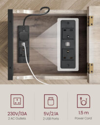 Songmics Narrow Charging Side Table, Slim Bedside Station With Usb Ports, Storage Bags, Heather Greige And Ink Black - thumbnail 4