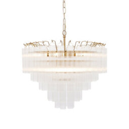 Loops Elegant Satin Brass Pendant Light With Ribbed Glass Design For Stylish Interiors - thumbnail 1