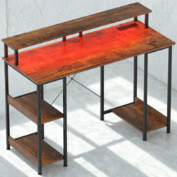 FURNOLD Industrial 120Cm Computer Desk With Usb Outlets, Led Lights, And Storage Shelves - thumbnail 2