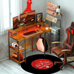 FURNOLD Industrial 120Cm Computer Desk With Usb Outlets, Led Lights, And Storage Shelves - thumbnail 6