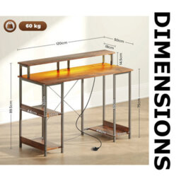 FURNOLD Industrial 120Cm Computer Desk With Usb Outlets, Led Lights, And Storage Shelves - thumbnail 7